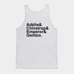 Adélie, Chinstrap, Emperor, Gentoo (Black) Tank Top